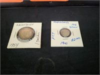 NEDERLANDS  1941 10 CENT & 1954 1 GULDEN COIN