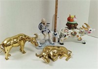 (4) Water Buffalo-Brass & Porcelain