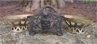 Antique Bronze Owl Book Rack w/ Brass Stands