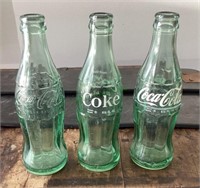 Lot of three vintage  6 1/2 oz. Coca Cola bottles