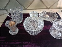 Crystal Candy Dish & Assorted Small Crystal Pieces