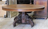 Louis XIII Style Oak Pedestal Table.