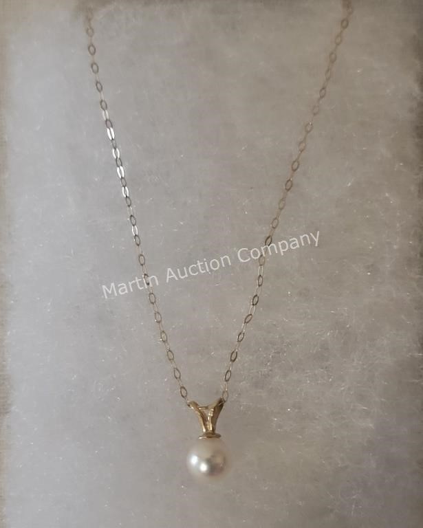(S2) 14k Yellow Gold Necklace w/ Pearl Pendant