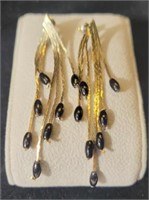 Sterling Silver Dangle Earrings w/Black Beads