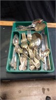 Silver plate flatware & tray