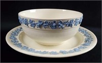 Wedgwood Queensware Blue On Cream Bowl And Platter