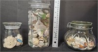 3 sea themed jar filled ,1 with 100's of sea glass