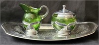 Vintage Farber Bros Green Glass Partial Tea Set
