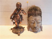 11" VTG COPPER/BRASS DIETY AND VERY OLD BUDHA MASK