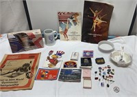 Olympic Gymnastic Memorabilia: Pins, postcard &