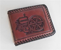 Hand-Tooled Leather Wallet Hit & Miss Engine