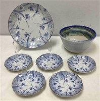 Japanese Porcelain Plates, Signed Pottery Bowl