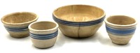 (4) Antique Yellowear Blue Striped Mini Bowls