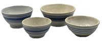 (4) Antique Salt Glaze Blue Stripe Mini Bowls