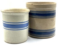 Antique Rare Blue Stripe Pattern Stoneware Crock