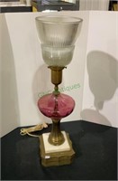 Antique, Victorian style table lamp. Cranberry