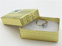 14K Gold and 1 Ct Aquamarine / Diamond Halo Ring
