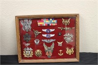 Nice Military Badge Lot Framed Behind Glass