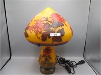 Galle style art glass 13" mushroom shade lamp
