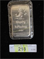 "Happy Birthday' 1986, 1oz Silver Bar