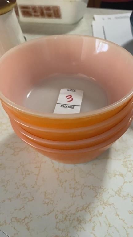 4 Federal fired-on glass orange cereal bowls