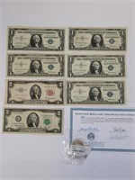 Seven Silver Certificates & 1 Statue of Liberty 50