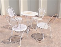 METAL PATIO TABLE & 4 CHAIRS PAINTED WHITE...
