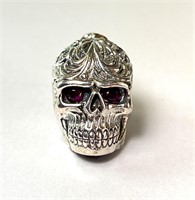 Sterling Silver Ruby Skull Pendant 11 Grams