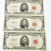 (3) 1963 $5 Red Seal Bill UNCIRCULATED
