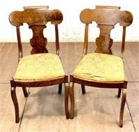 Pair Empire Revival Flame Mahogany Dining Chairs