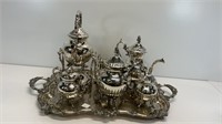Silver on copper tea set- 7 pieces