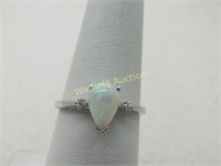 Vintage 14kt Opal Diamond Ring, Signed Regal, Sz.