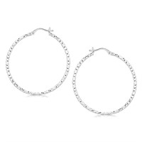 Sterling Silver Large Faceted Style Hoop Earrings