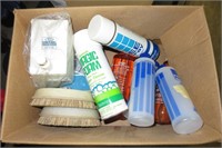 Box of Cleaner, Shampoo brushes, lamp oil