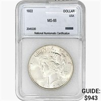1922 Silver Peace Dollar NNC MS66