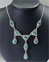 Sterling Silver Green Onyx Bib Necklace
