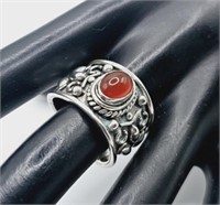 Sterling Silver Wide Band Carnelian Ring