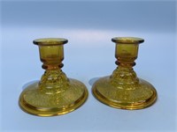Pair of Amber Glass Candleholders