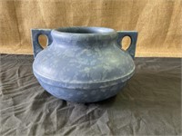 Blue, handled pottery vase/ planter.