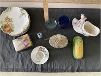6 floral/apple print plates, cup/ saucer, t