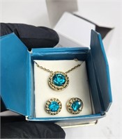 Necklace & Earring Set AVON Teal Green Gold Tone
