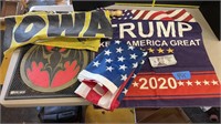 Trump 2020 flag, American flag, Iowa flag & 2020