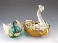 Lot # 3877 - (2) Murano glass swan dishes