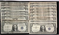 (16) Blue Seal Silver Certificate Dollar Bills