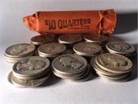 $10 Silver Quarter Roll 1964 and earlier mixed