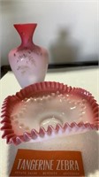 Pink Opaline Glass Dish & Vase