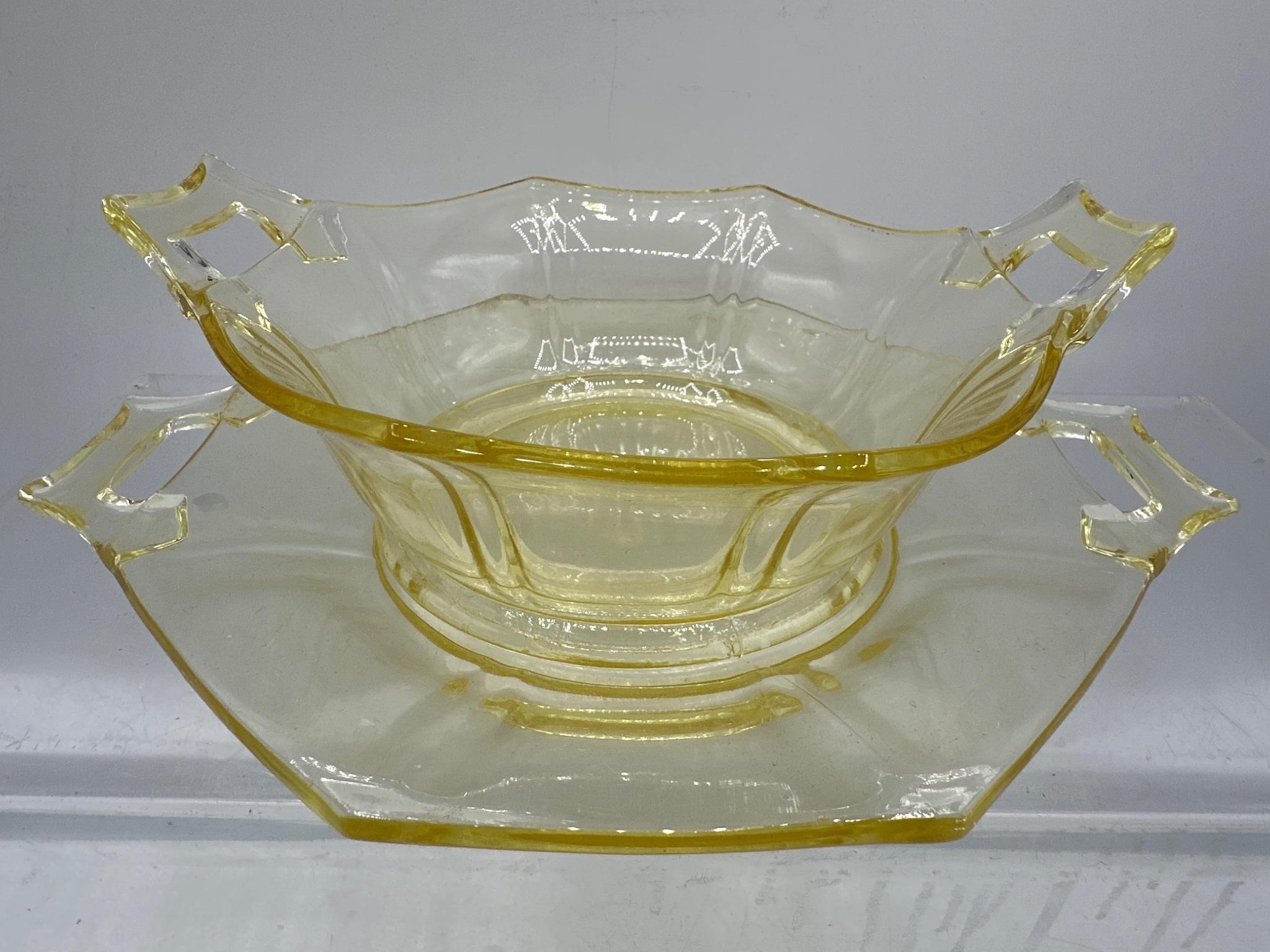 Vintage Yellow glass handled plate and bowl