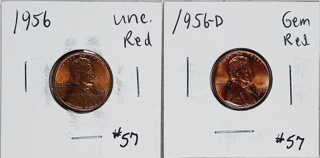 1956 & 1956-D  Lincoln Cents   Unc Red