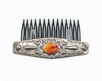 Navajo Sterling Spiny Oyster Stone Hair Comb