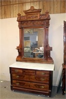 Antique Walnut Marble Top Dresser w/Mirror